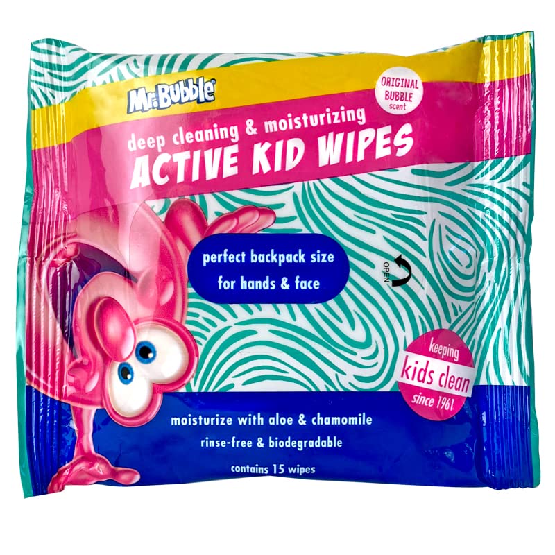 Mr. Bubble Toallitas hidratantes para la cara y las manos para niños - Active Kid Wipes