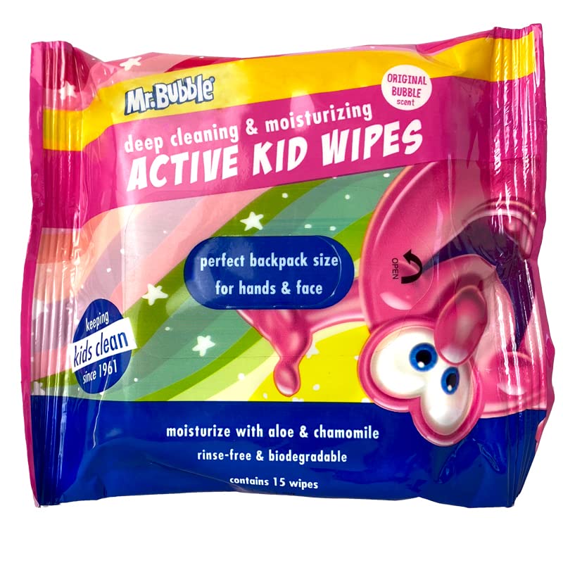 Mr. Bubble Toallitas hidratantes para la cara y las manos para niños - Active Kid Wipes