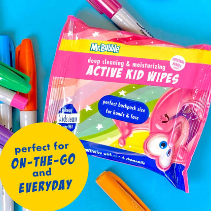 Mr. Bubble Toallitas hidratantes para la cara y las manos para niños - Active Kid Wipes