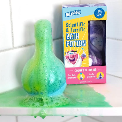 Mr. Bubble The Original Kids Bath Bomb Potions - Colorida diversión gaseosa - Vaso de espuma fría y ciencia de burbujas para el baño