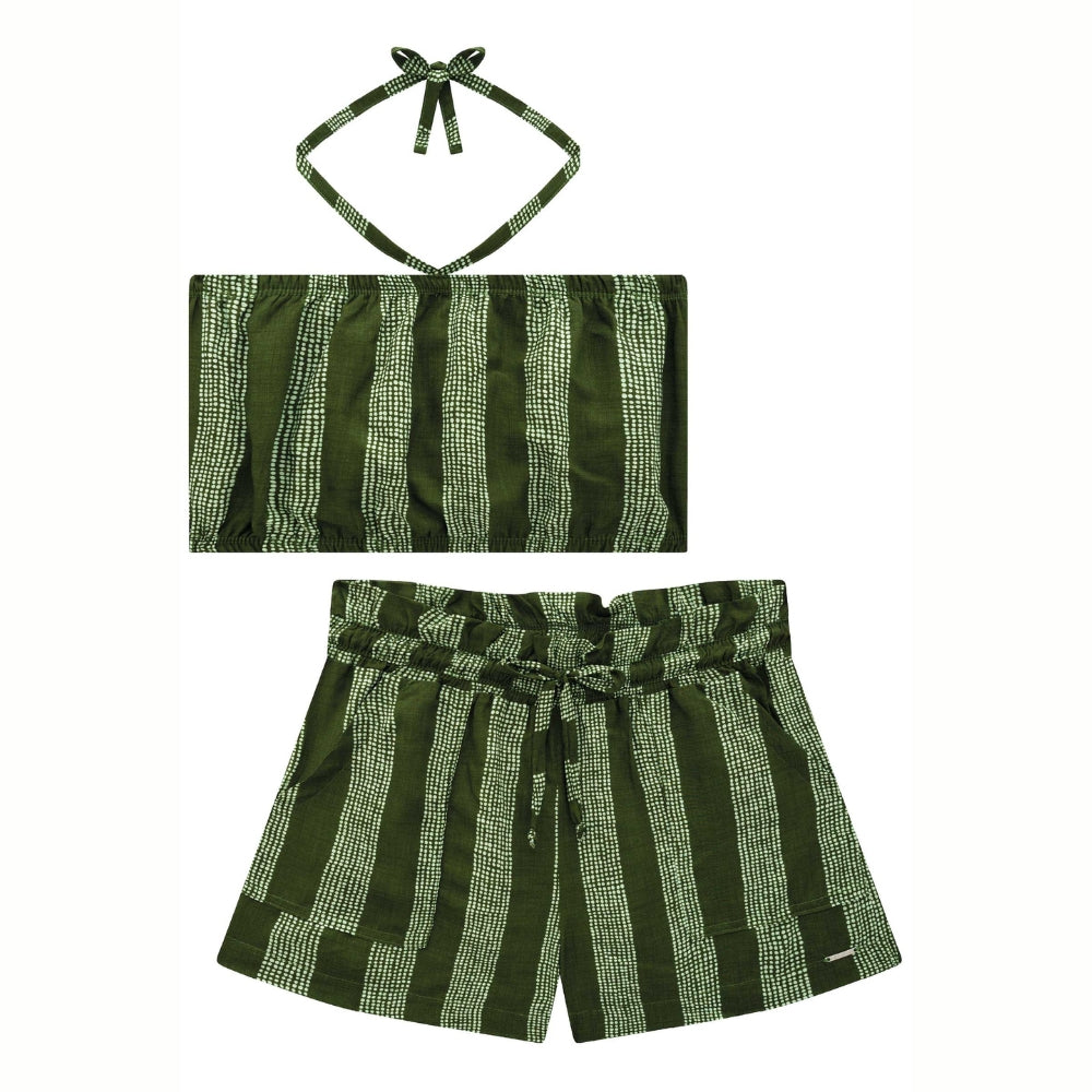 Conjunto Teen Rallas Verde con Crop Top y Short