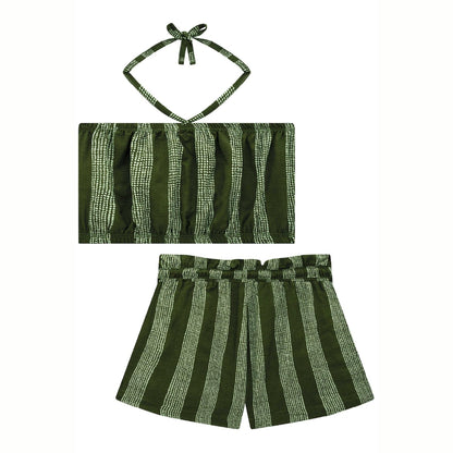 Conjunto Teen Rallas Verde con Crop Top y Short