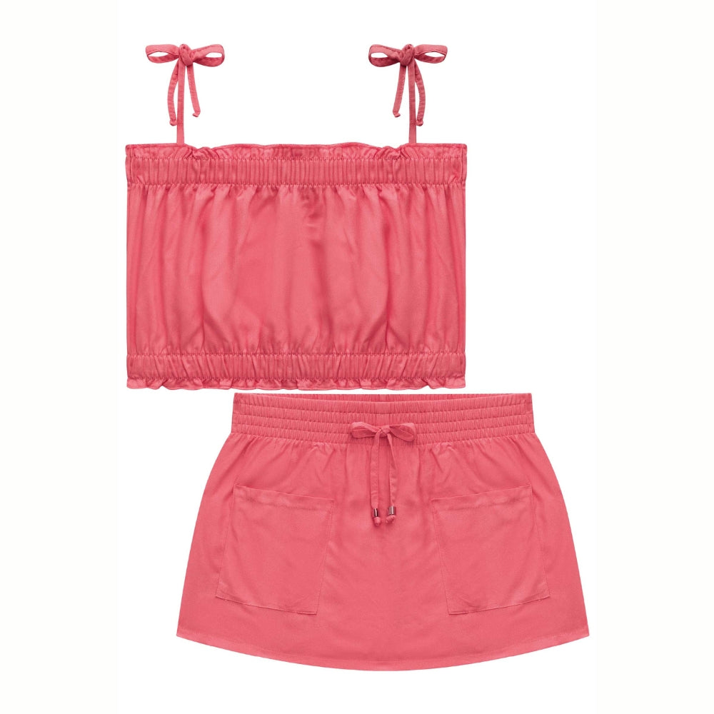 Conjunto Teen de Blusa de Tiritas y Short Rosado