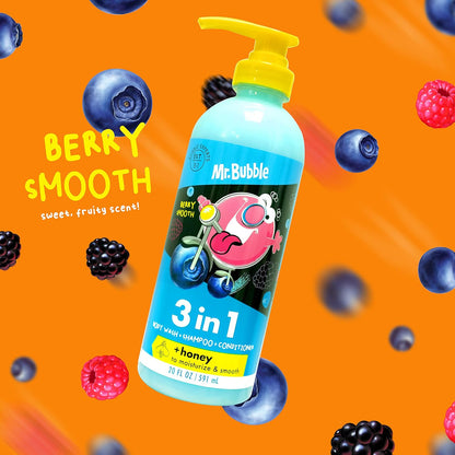 Mr. Bubble Berry Smooth - Gel de baño, champú y acondicionador 3 en 1