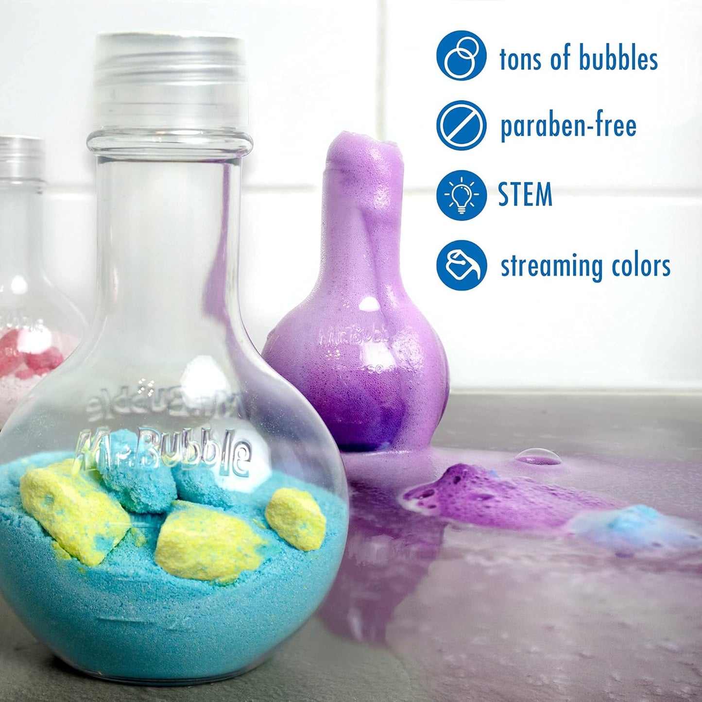 Mr. Bubble The Original Kids Bath Bomb Potions - Colorida diversión gaseosa - Vaso de espuma fría y ciencia de burbujas para el baño