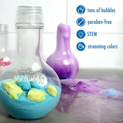 Mr. Bubble The Original Kids Bath Bomb Potions - Colorida diversión gaseosa - Vaso de espuma fría y ciencia de burbujas para el baño