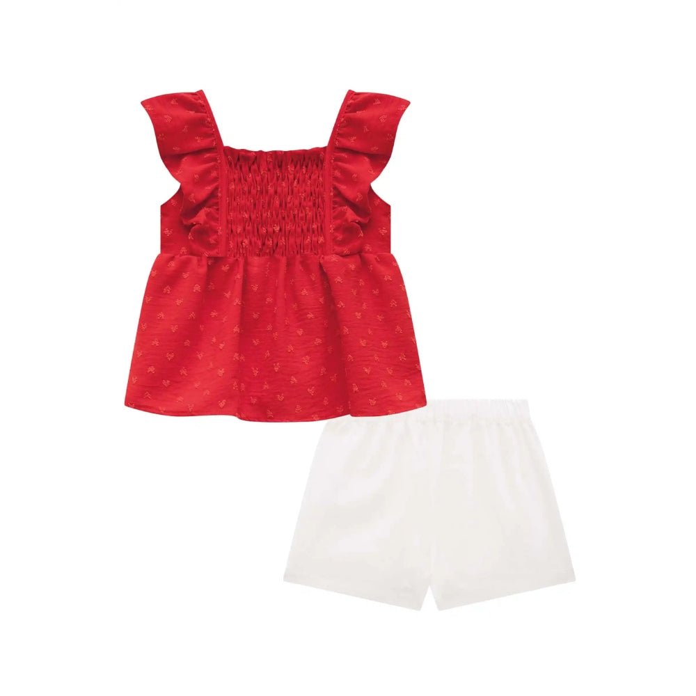 Blusa Roja sin Mangas y Short Blanco