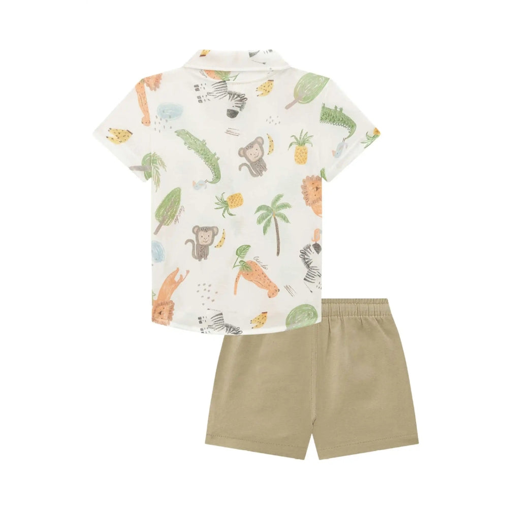 Conjunto Camisa de Safari de Botones y Short Khaki