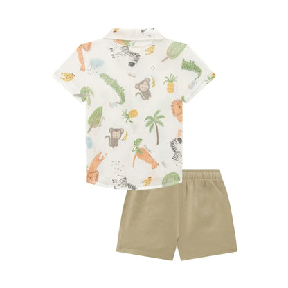 Conjunto Camisa de Safari de Botones y Short Khaki