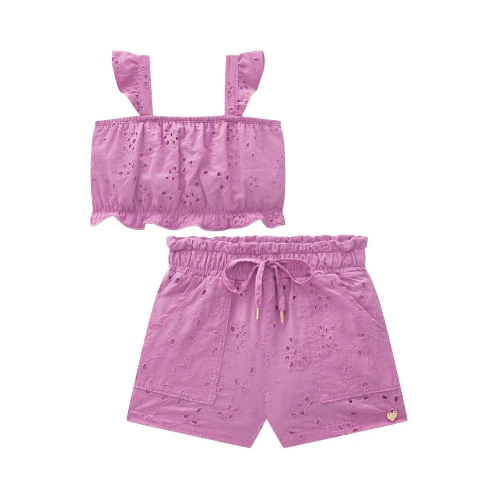 Conjunto de Top Lila y Short con Encaje