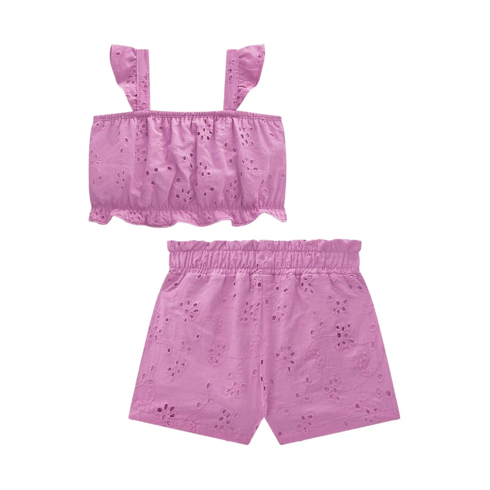 Conjunto de Top Lila y Short con Encaje