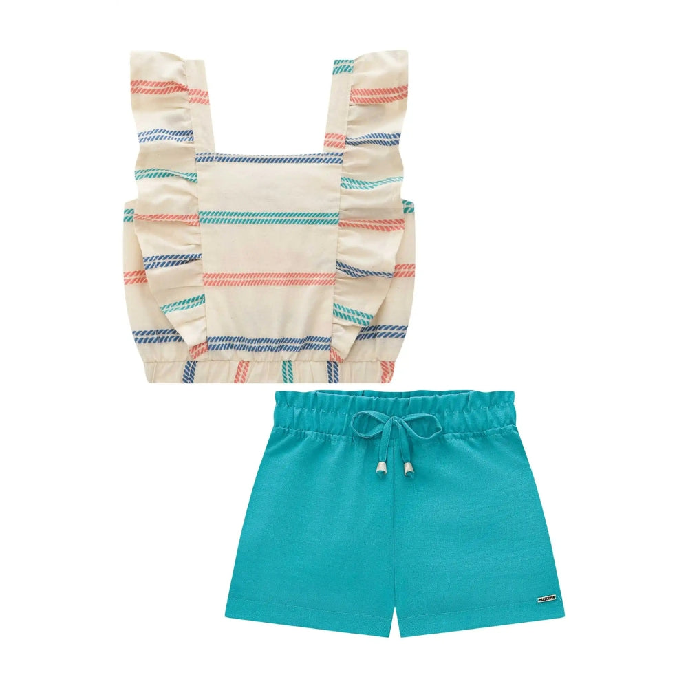 Conjunto de Blusa y Shorts Turquesa