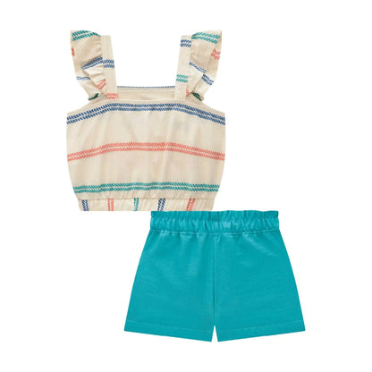 Conjunto de Blusa y Shorts Turquesa