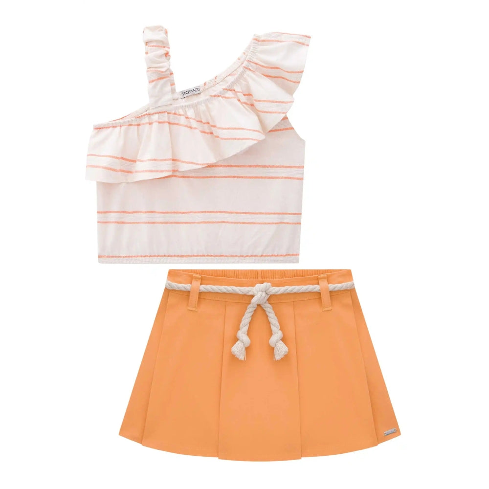 Conjunto de Blusa de un Hombro y Falda Naranja