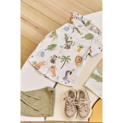 Conjunto Camisa de Safari de Botones y Short Khaki