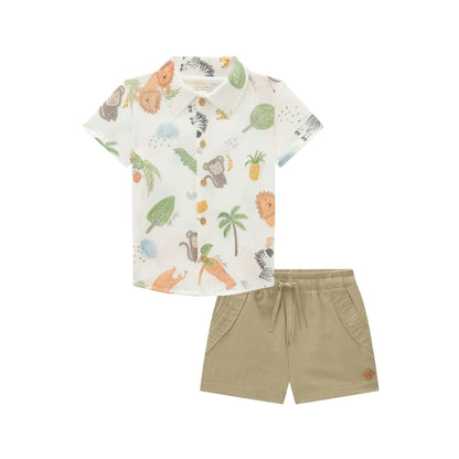 Conjunto Camisa de Safari de Botones y Short Khaki