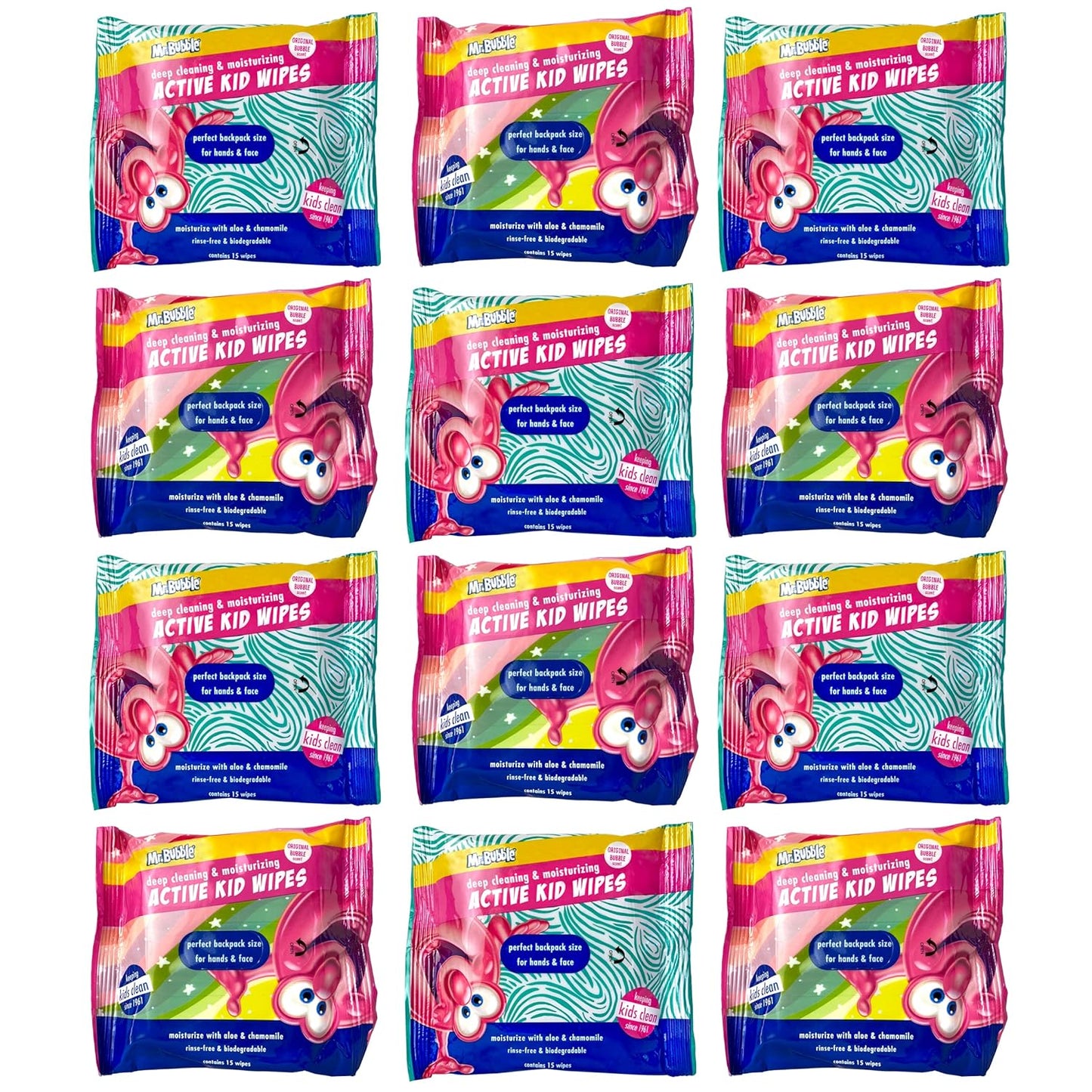 Mr. Bubble Toallitas hidratantes para la cara y las manos para niños - Active Kid Wipes