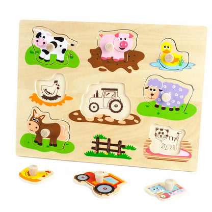 Rompecabeza de La Granja de Madera - Professor Poplar's Wooden Barnyard Peg Puzzle