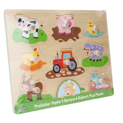 Rompecabeza de La Granja de Madera - Professor Poplar's Wooden Barnyard Peg Puzzle