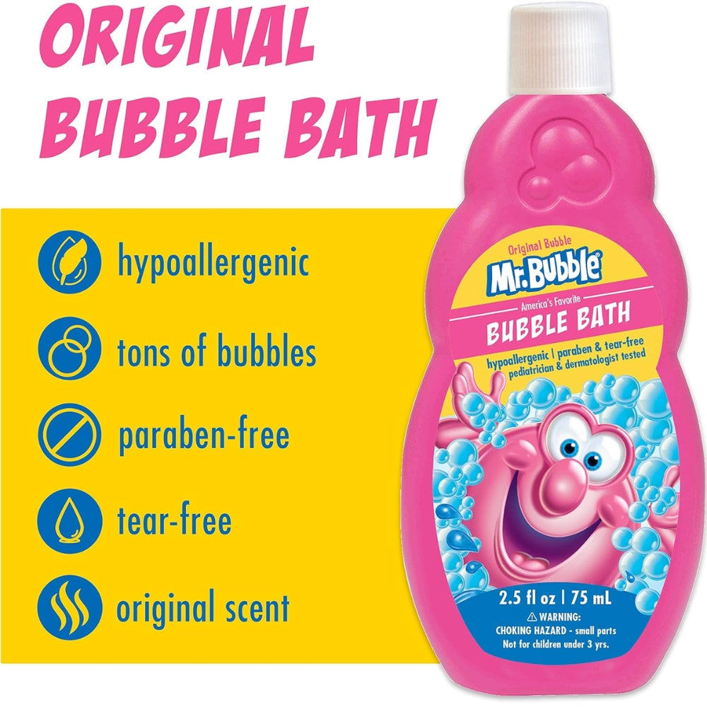 Mr. Bubble Kids Ultimate Pack of Bath Time Fun (Original Bubble Bath 2.5oz, Bath Fizzer 50g, Soap Stickers 10g, Bath Potion 50g), 8 Piece Set