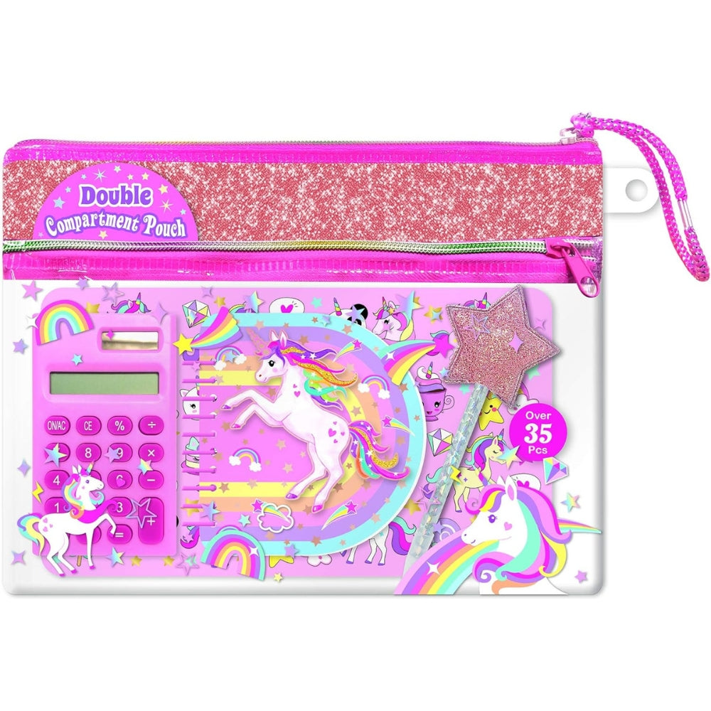 Bolsa de Unicornio con Stickers, Pluma y Calculadora