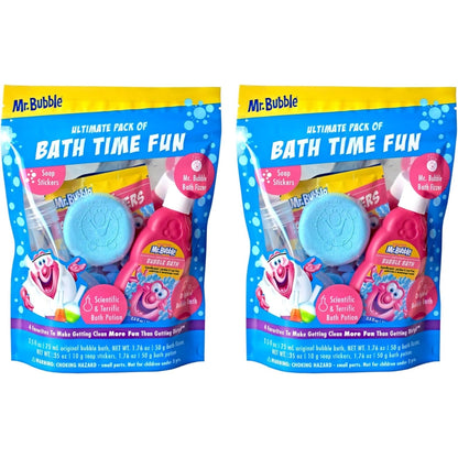 Mr. Bubble Kids Ultimate Pack of Bath Time Fun (Original Bubble Bath 2.5oz, Bath Fizzer 50g, Soap Stickers 10g, Bath Potion 50g), 8 Piece Set