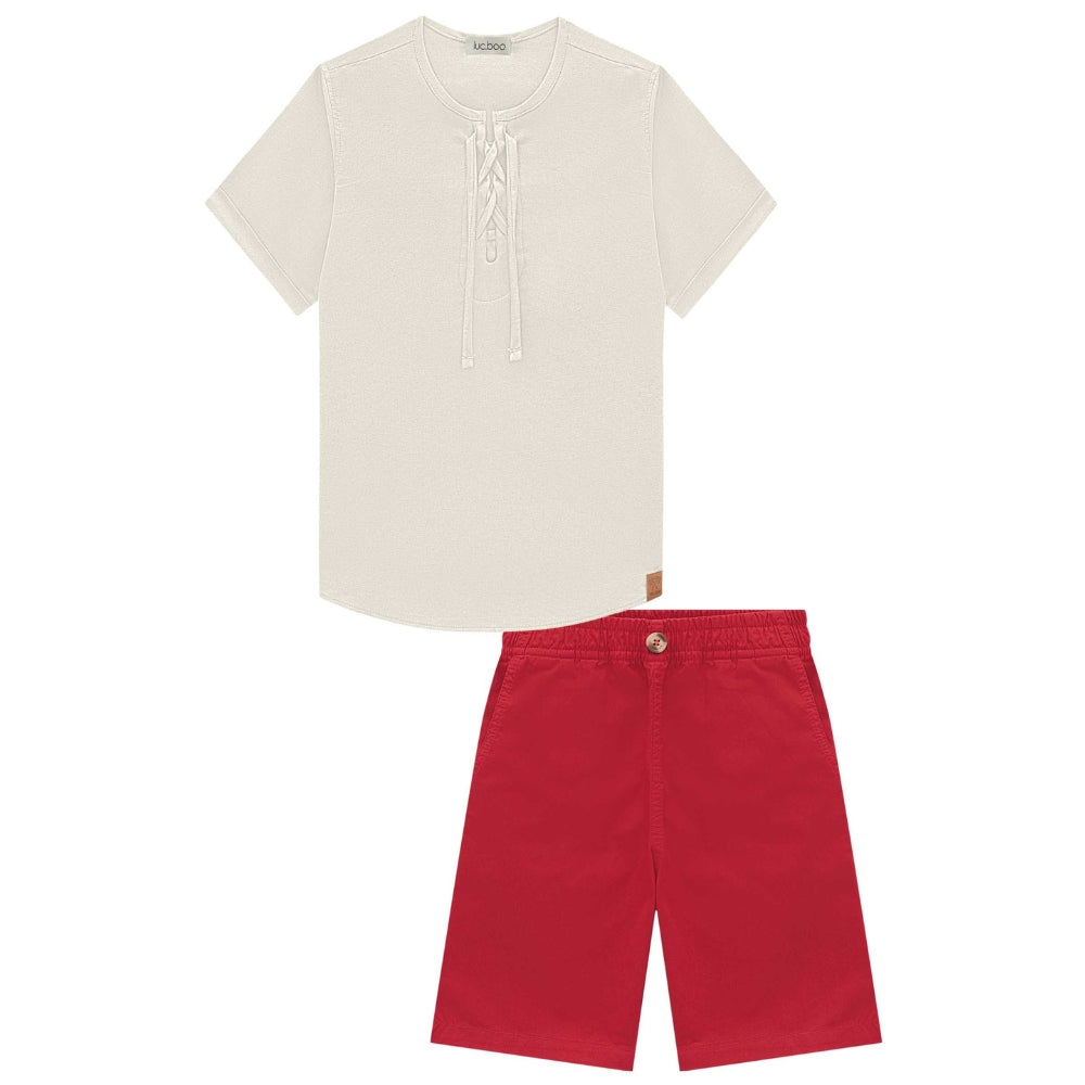 Conjunto de Varón - Polo Blanca y Short Rojo