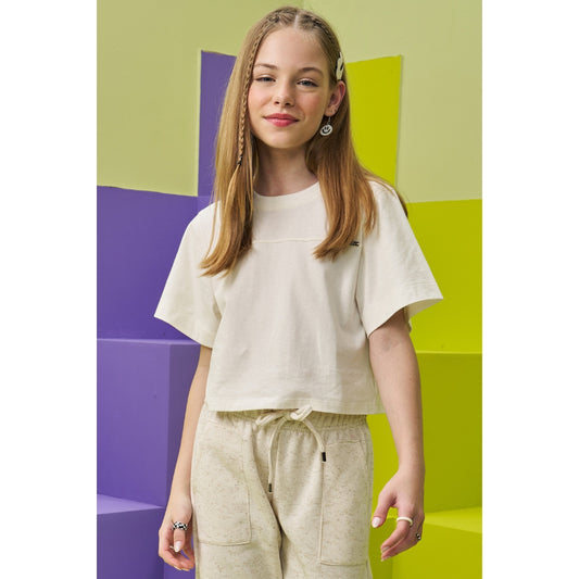 Blusa Niña Tipo Tshirt Crop Manga Corta con Sweatpants Largos Blanco