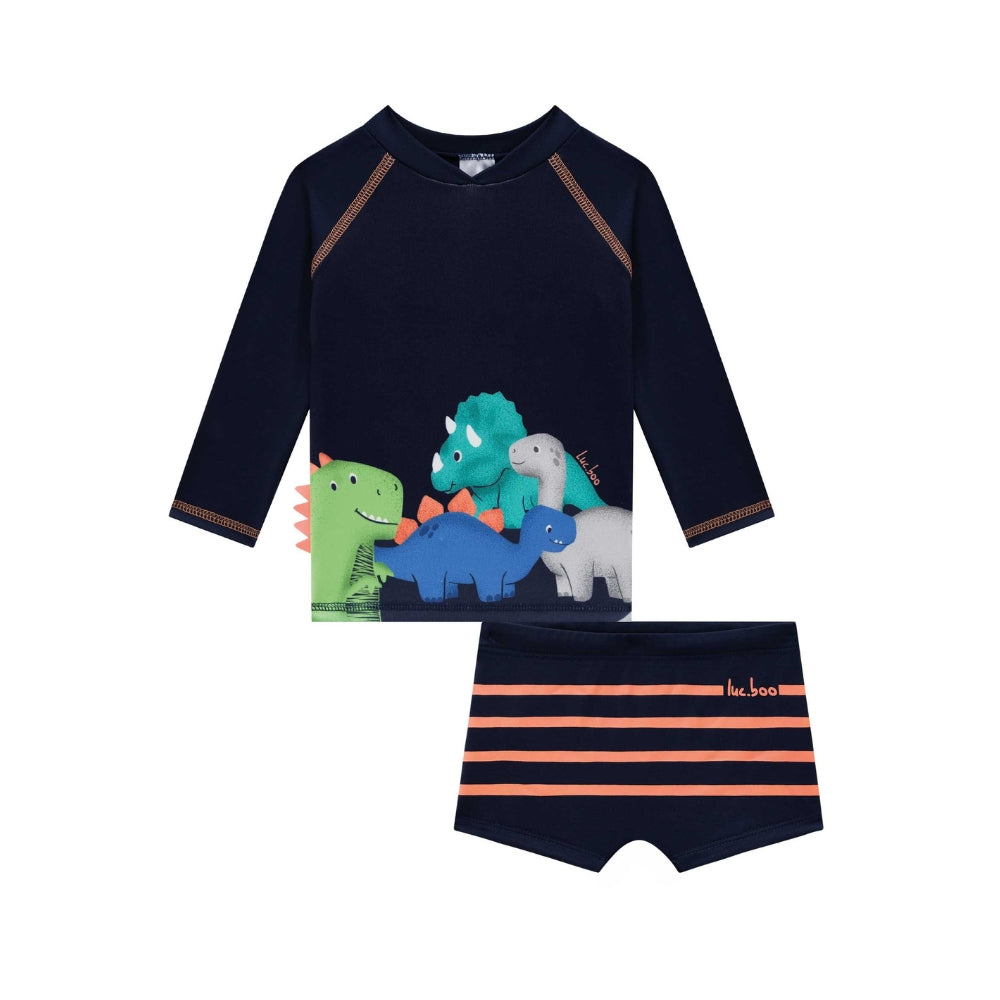 Vestido de Baño de Niño - Shortcito con Rashguard Negro - Dinosaurios
