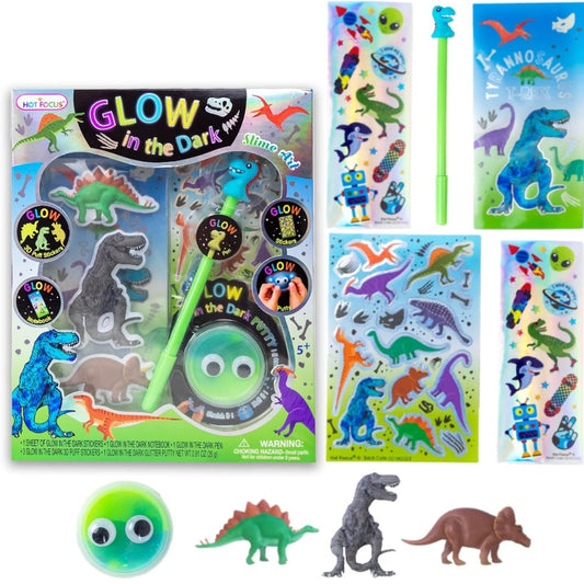 Set de Cuadernos, Plumas, Stickers etc de Dinosaurio - Brilla en la Oscuridad