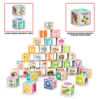 Cubos Magnéticos de Letras y Números estilo de Madera