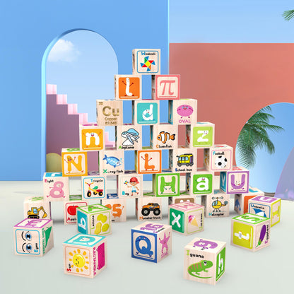 Cubos Magnéticos de Letras y Números estilo de Madera