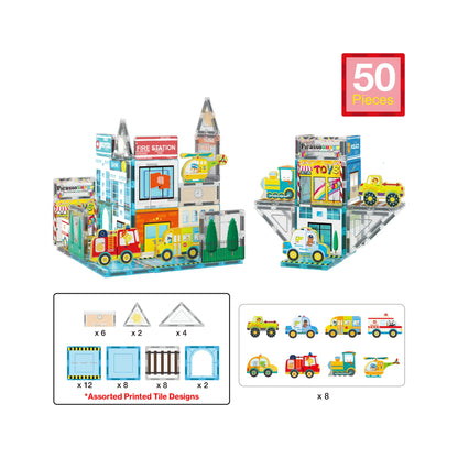 Set de 50 Piezas Bloques Magneticos - Tema Ciudad Metropolitana