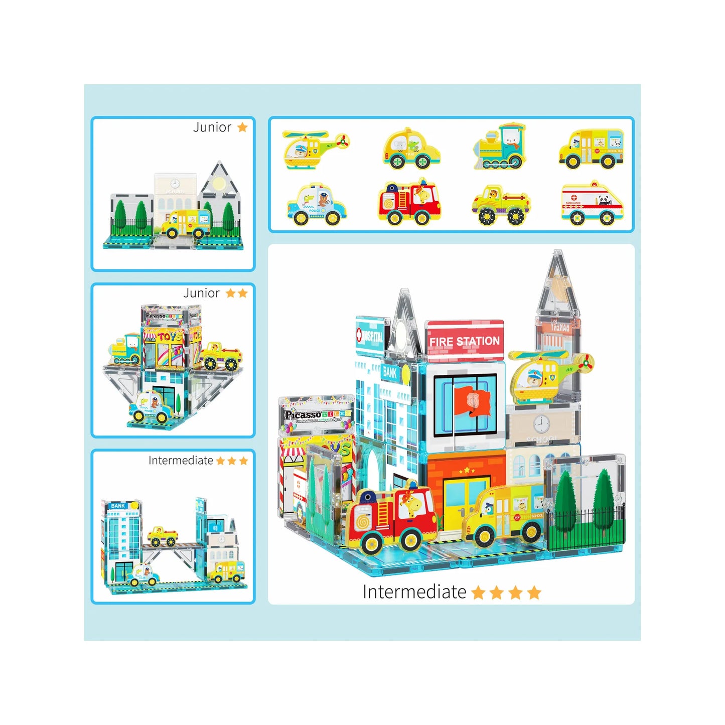 Set de 50 Piezas Bloques Magneticos - Tema Ciudad Metropolitana